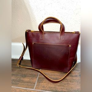Portland Leather Goods Mini Crossbody Leather Tote Whiskey Brown Zippered